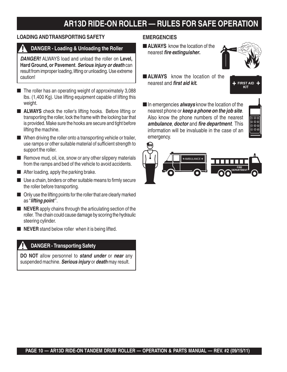 Ar13d ride-on roller — rules for safe operation | Multiquip RIDE-ON TANDEM DRUM ROLLER AR13D User Manual | Page 10 / 92