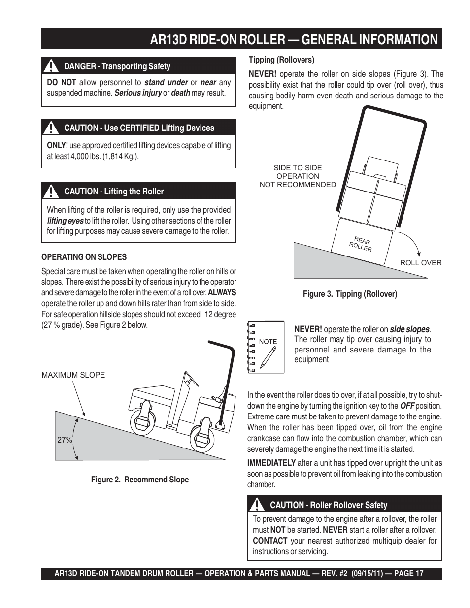 Ar13d ride-on roller — general information | Multiquip RIDE-ON TANDEM DRUM ROLLER AR13D User Manual | Page 17 / 92