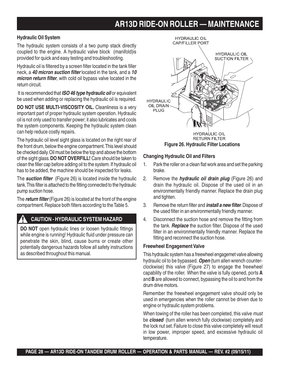 Ar13d ride-on roller — maintenance | Multiquip RIDE-ON TANDEM DRUM ROLLER AR13D User Manual | Page 28 / 92