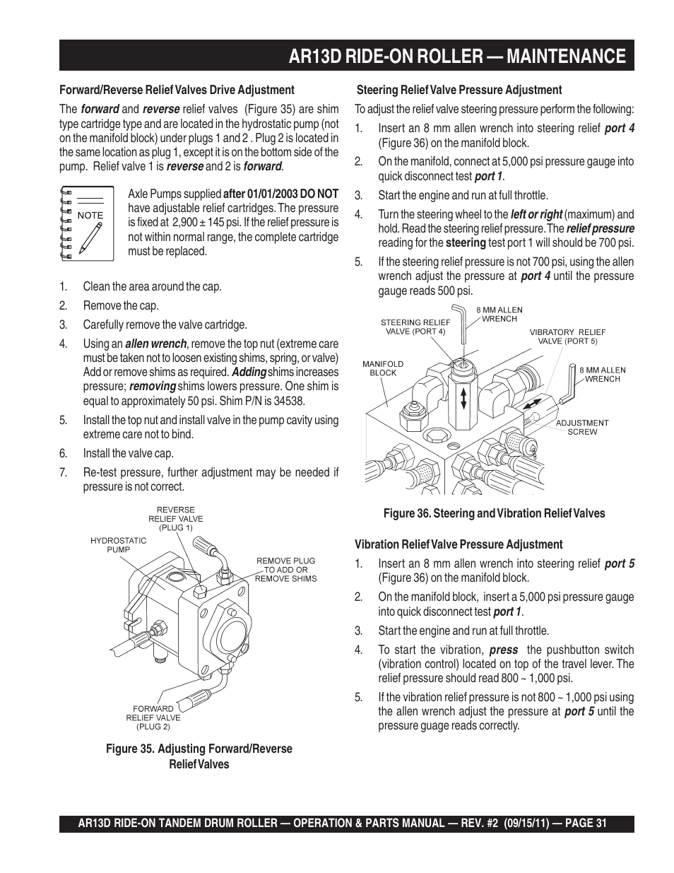 Ar13d ride-on roller — maintenance | Multiquip RIDE-ON TANDEM DRUM ROLLER AR13D User Manual | Page 31 / 92