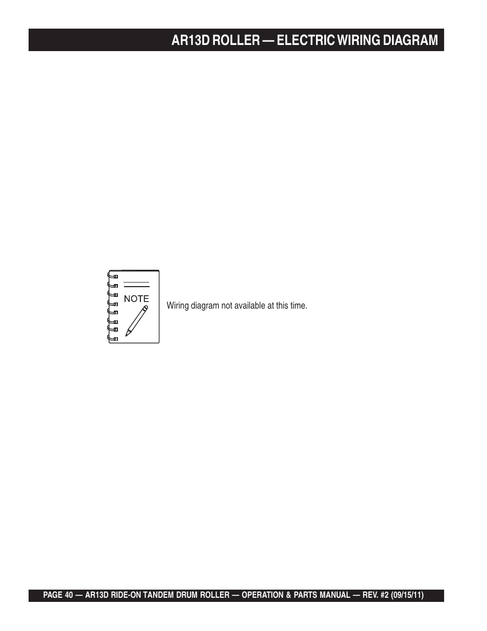 Ar13d roller — electric wiring diagram | Multiquip RIDE-ON TANDEM DRUM ROLLER AR13D User Manual | Page 40 / 92