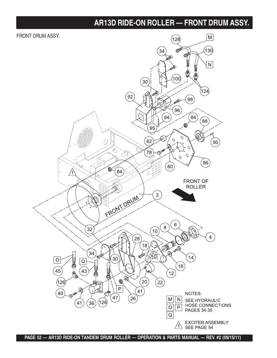 Ar13d ride-on roller — front drum assy | Multiquip RIDE-ON TANDEM DRUM ROLLER AR13D User Manual | Page 52 / 92