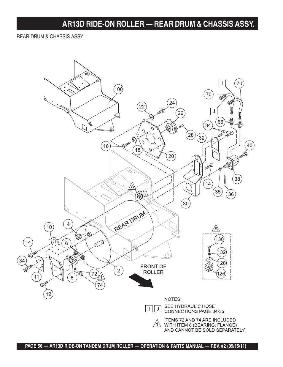 Ar13d ride-on roller — rear drum & chassis assy | Multiquip RIDE-ON TANDEM DRUM ROLLER AR13D User Manual | Page 56 / 92