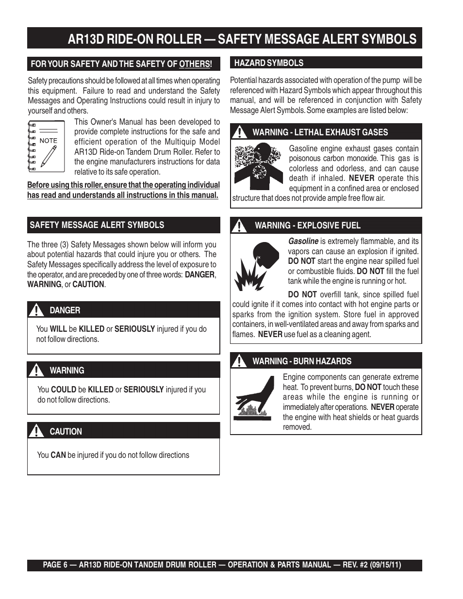 Multiquip RIDE-ON TANDEM DRUM ROLLER AR13D User Manual | Page 6 / 92