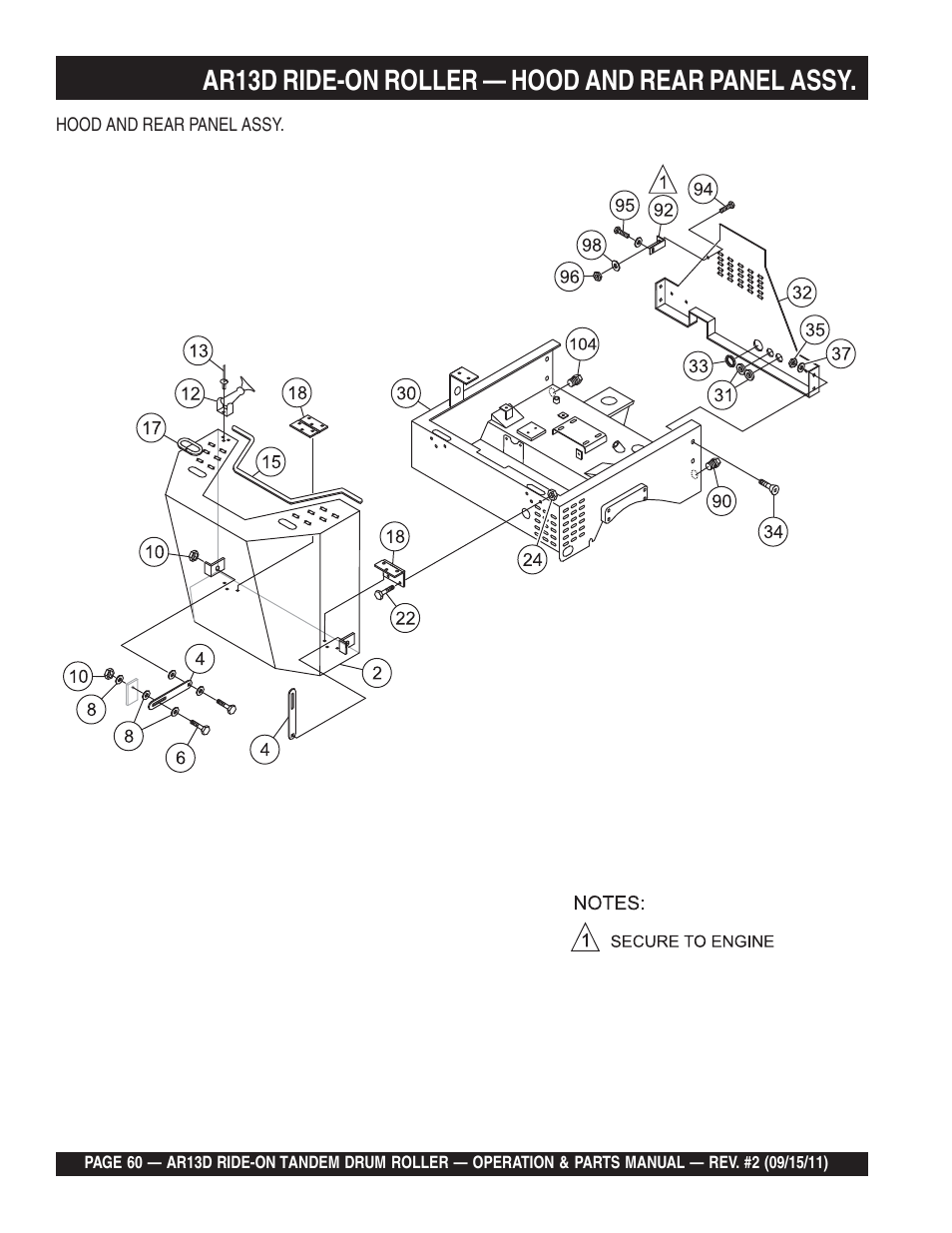 Ar13d ride-on roller — hood and rear panel assy | Multiquip RIDE-ON TANDEM DRUM ROLLER AR13D User Manual | Page 60 / 92