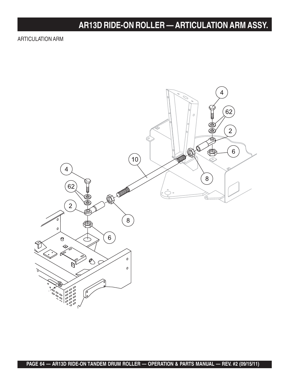 Ar13d ride-on roller — articulation arm assy | Multiquip RIDE-ON TANDEM DRUM ROLLER AR13D User Manual | Page 64 / 92