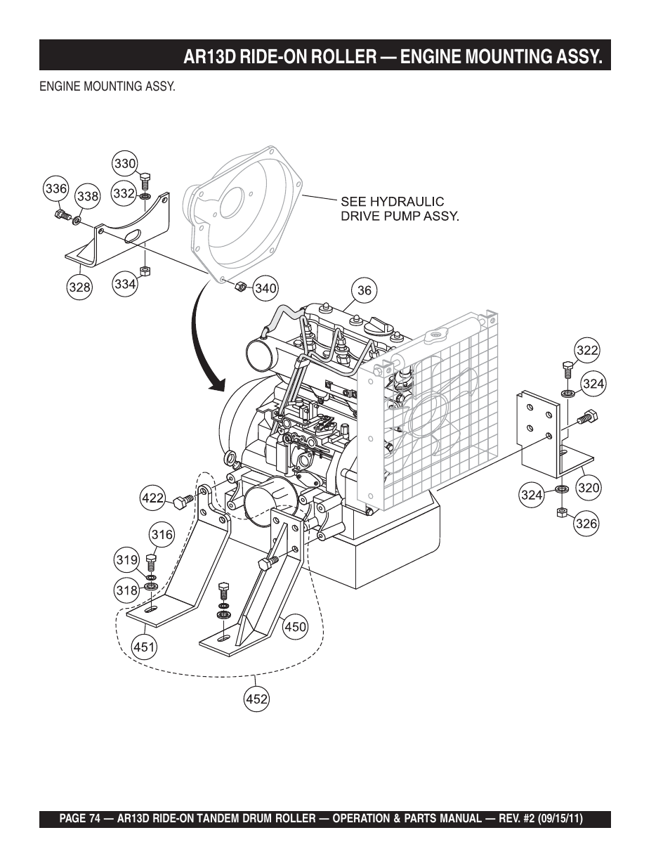 Ar13d ride-on roller — engine mounting assy | Multiquip RIDE-ON TANDEM DRUM ROLLER AR13D User Manual | Page 74 / 92