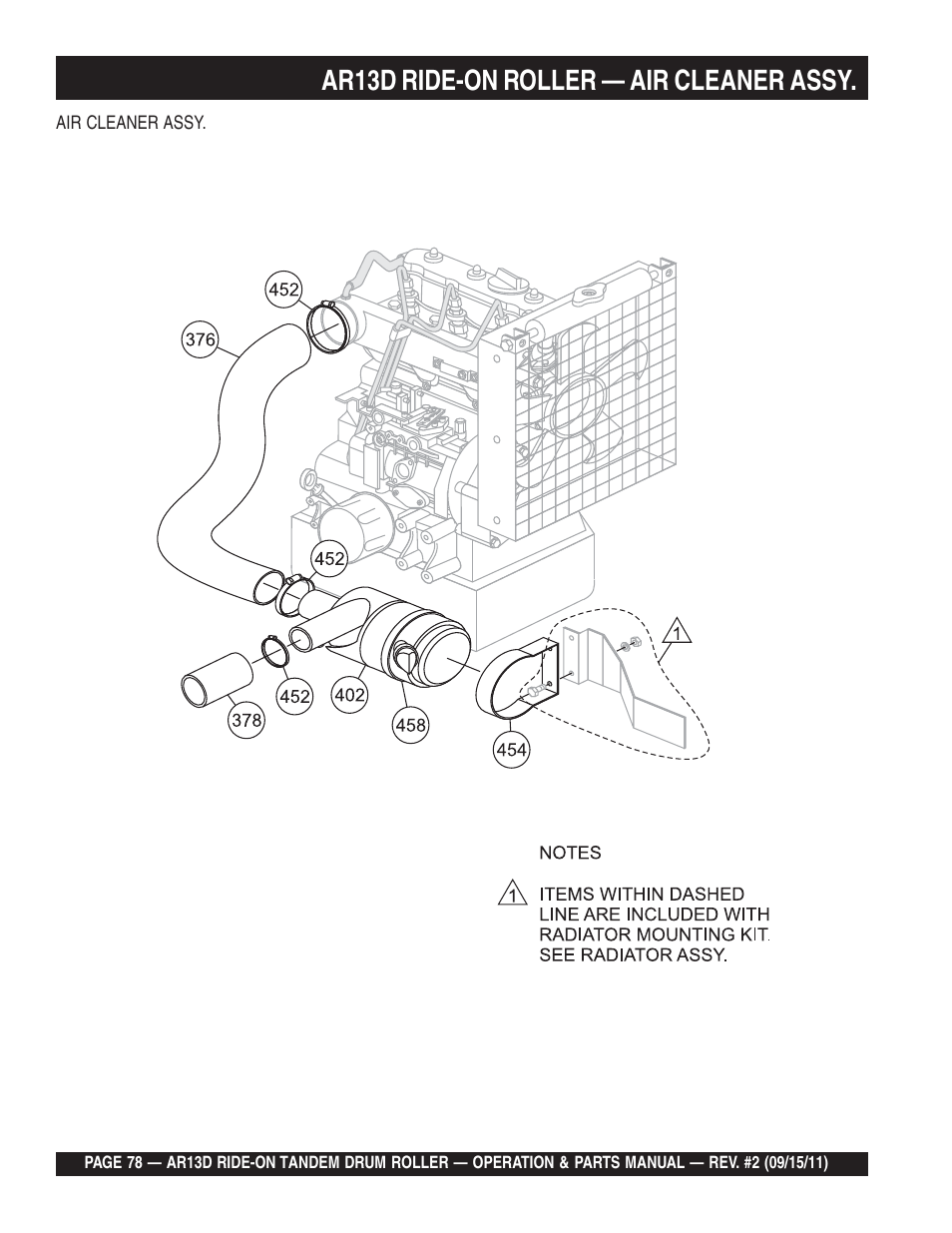 Ar13d ride-on roller — air cleaner assy | Multiquip RIDE-ON TANDEM DRUM ROLLER AR13D User Manual | Page 78 / 92