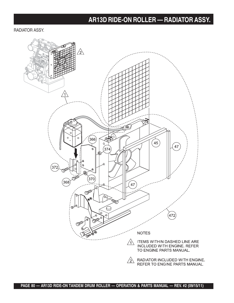 Ar13d ride-on roller — radiator assy | Multiquip RIDE-ON TANDEM DRUM ROLLER AR13D User Manual | Page 80 / 92
