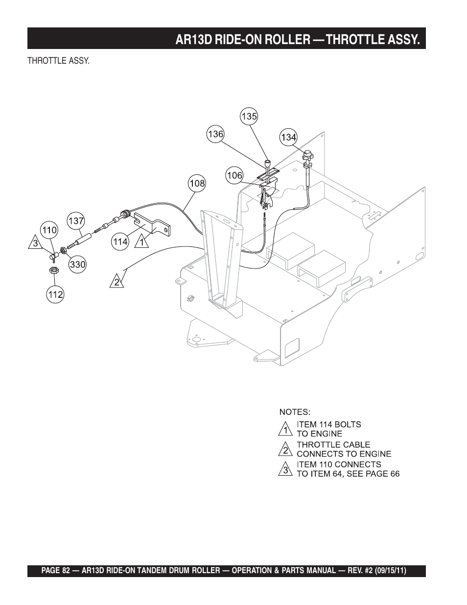 Ar13d ride-on roller — throttle assy | Multiquip RIDE-ON TANDEM DRUM ROLLER AR13D User Manual | Page 82 / 92