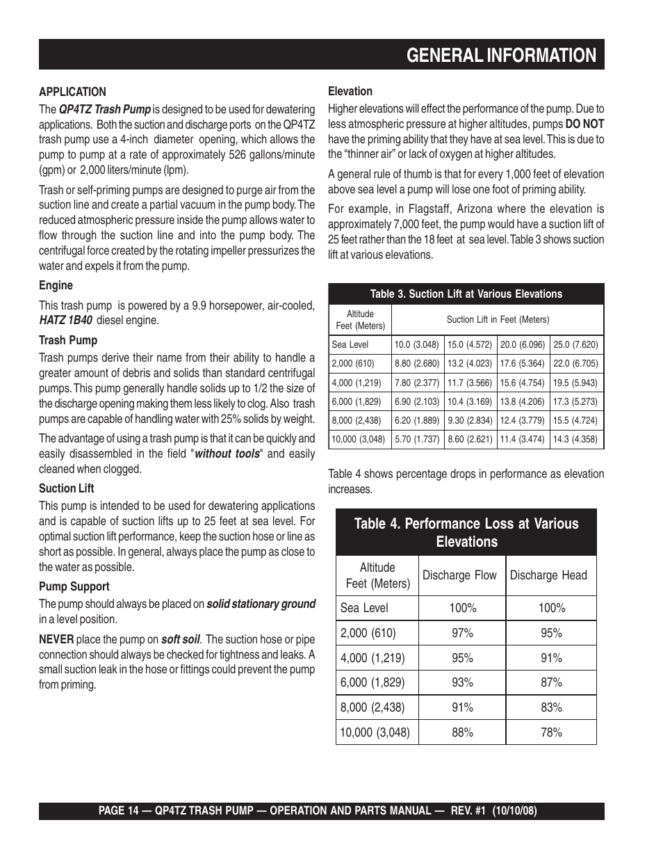 General information | Multiquip Trash Pump QP4TZ User Manual | Page 14 / 92