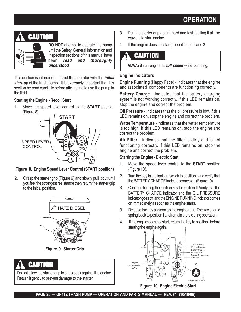 Operation, Caution, Cauti | Cauti caution | Multiquip Trash Pump QP4TZ User Manual | Page 20 / 92