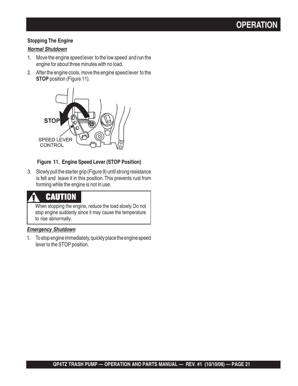 Operation, Cauti, Cauti caution | Multiquip Trash Pump QP4TZ User Manual | Page 21 / 92