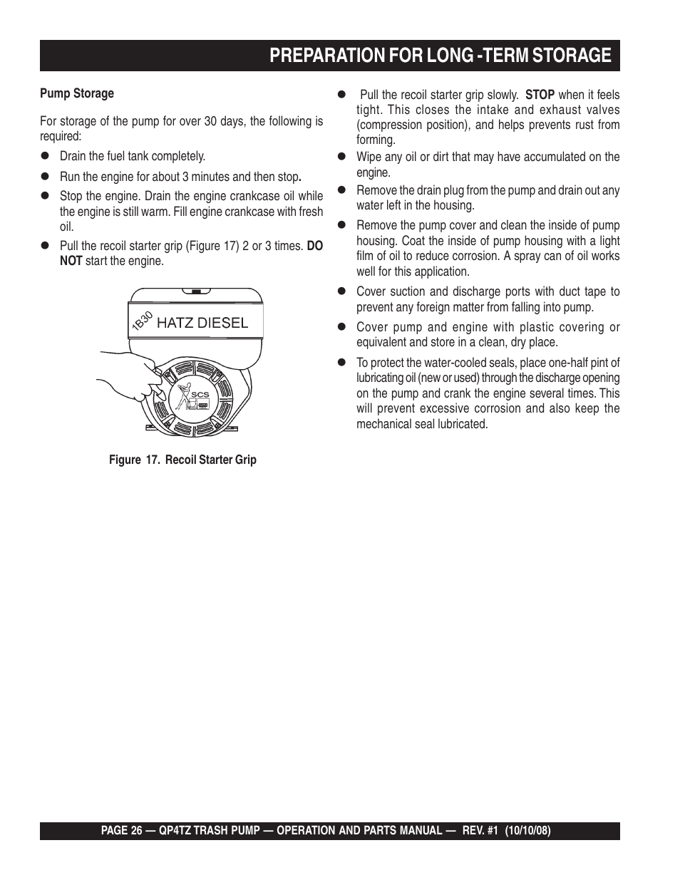 Preparation for long -term storage | Multiquip Trash Pump QP4TZ User Manual | Page 26 / 92