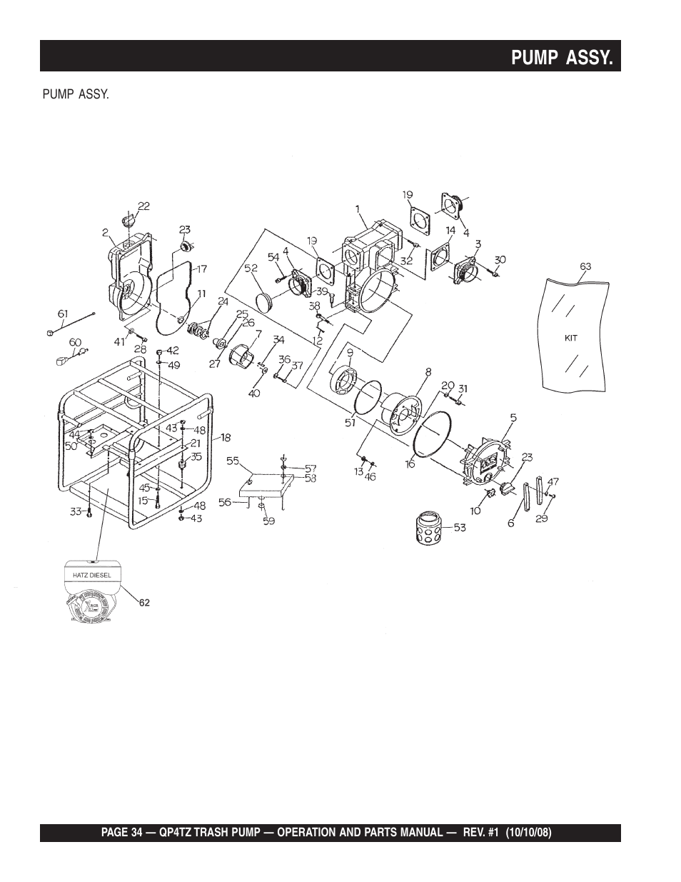 Pump assy | Multiquip Trash Pump QP4TZ User Manual | Page 34 / 92