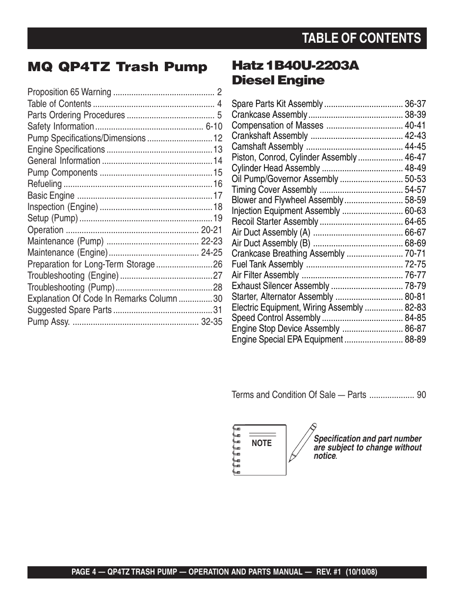 Multiquip Trash Pump QP4TZ User Manual | Page 4 / 92