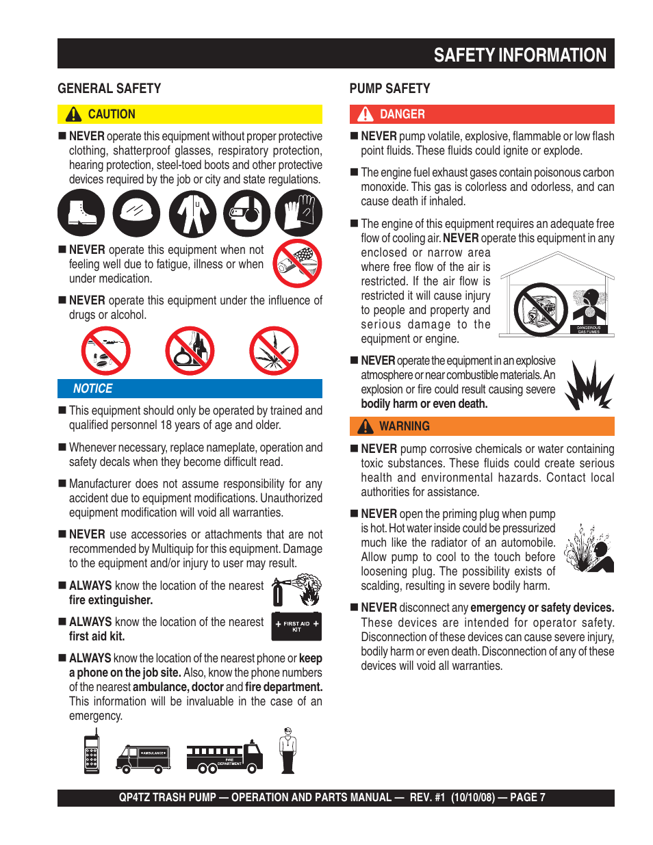 Safety information | Multiquip Trash Pump QP4TZ User Manual | Page 7 / 92