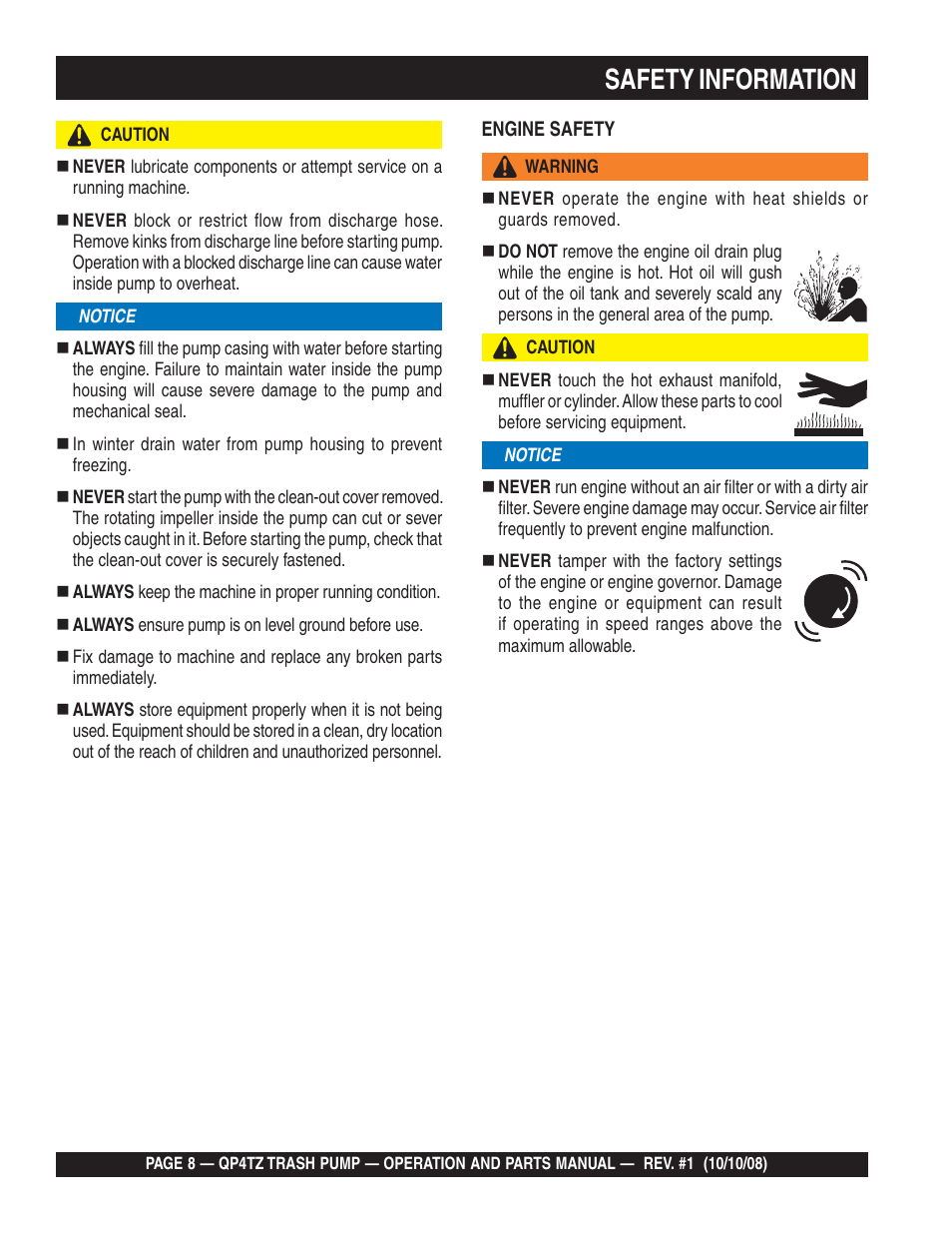 Safety information | Multiquip Trash Pump QP4TZ User Manual | Page 8 / 92