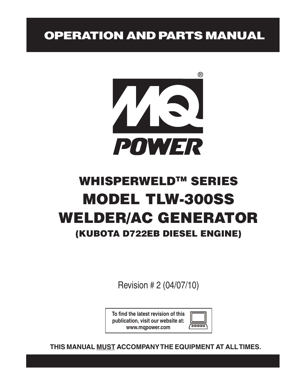 Multiquip MQ Power Whisperweld Welder/AC Generator TLW-300SS User Manual | 138 pages