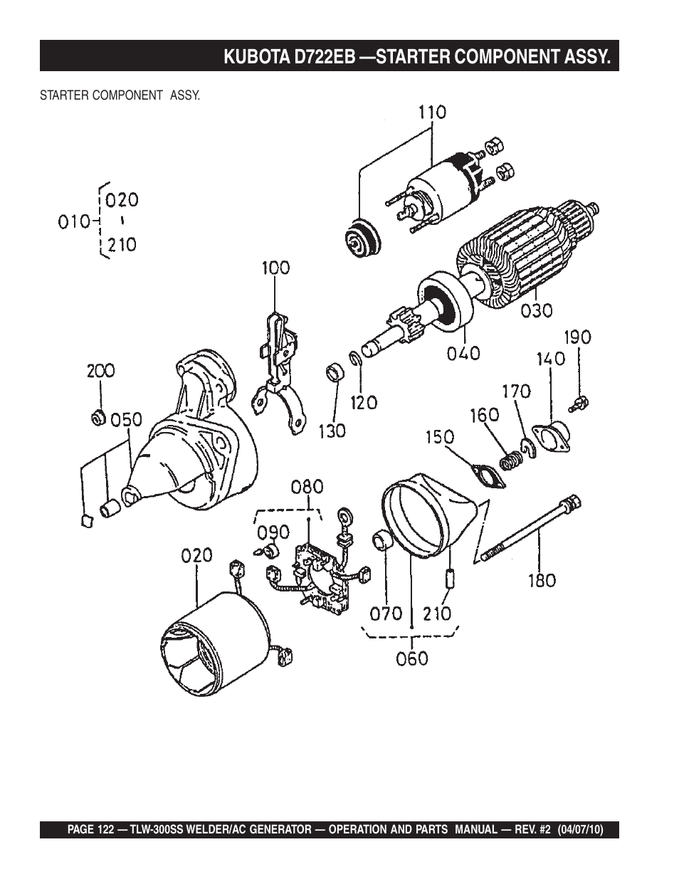 Kubota d722eb —starter component assy | Multiquip MQ Power Whisperweld Welder/AC Generator TLW-300SS User Manual | Page 122 / 138