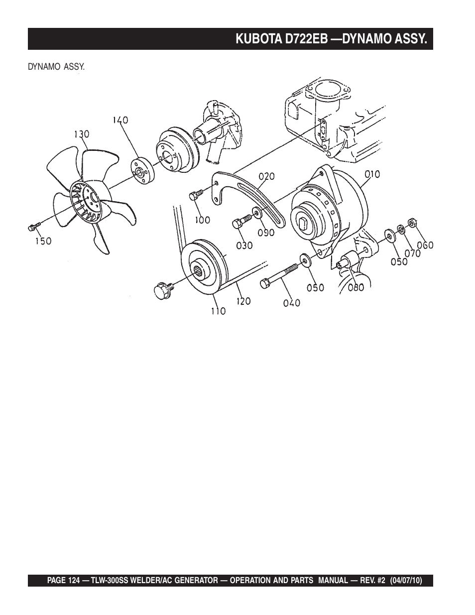 Kubota d722eb —dynamo assy | Multiquip MQ Power Whisperweld Welder/AC Generator TLW-300SS User Manual | Page 124 / 138
