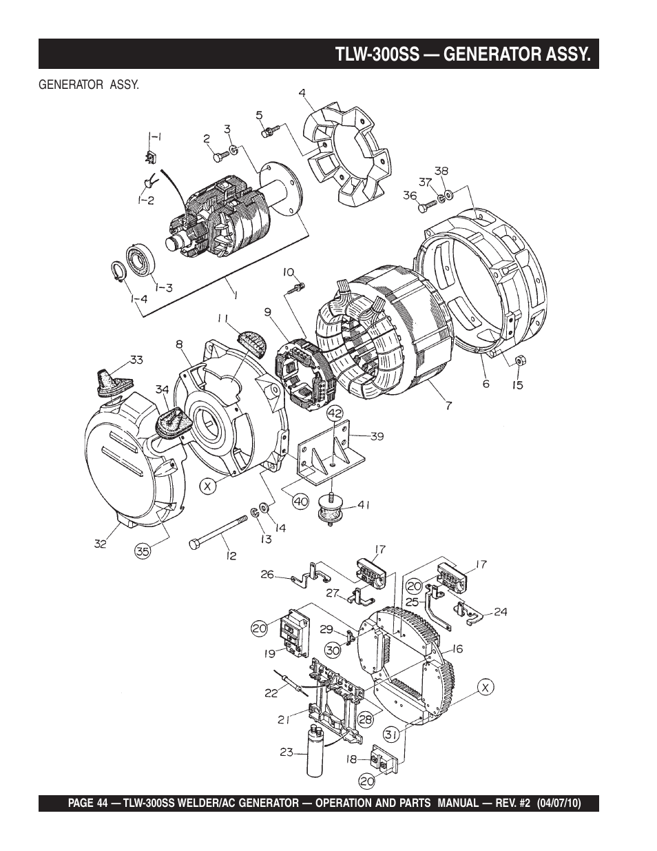 Tlw-300ss — generator assy | Multiquip MQ Power Whisperweld Welder/AC Generator TLW-300SS User Manual | Page 44 / 138