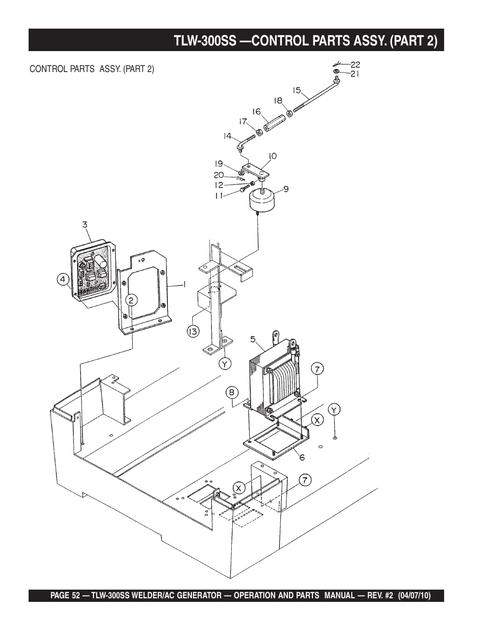 Tlw-300ss —control parts assy. (part 2) | Multiquip MQ Power Whisperweld Welder/AC Generator TLW-300SS User Manual | Page 52 / 138