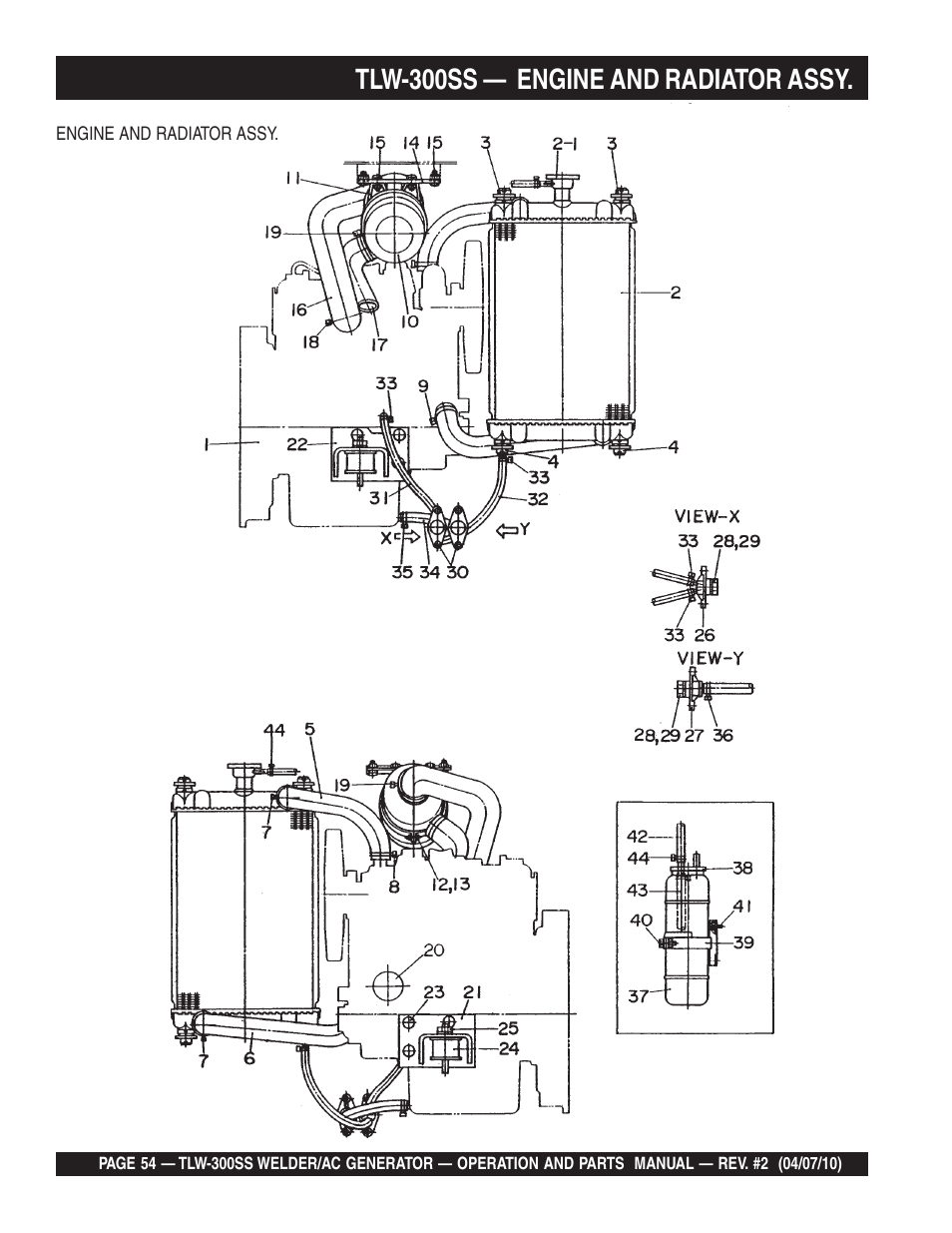 Tlw-300ss — engine and radiator assy | Multiquip MQ Power Whisperweld Welder/AC Generator TLW-300SS User Manual | Page 54 / 138