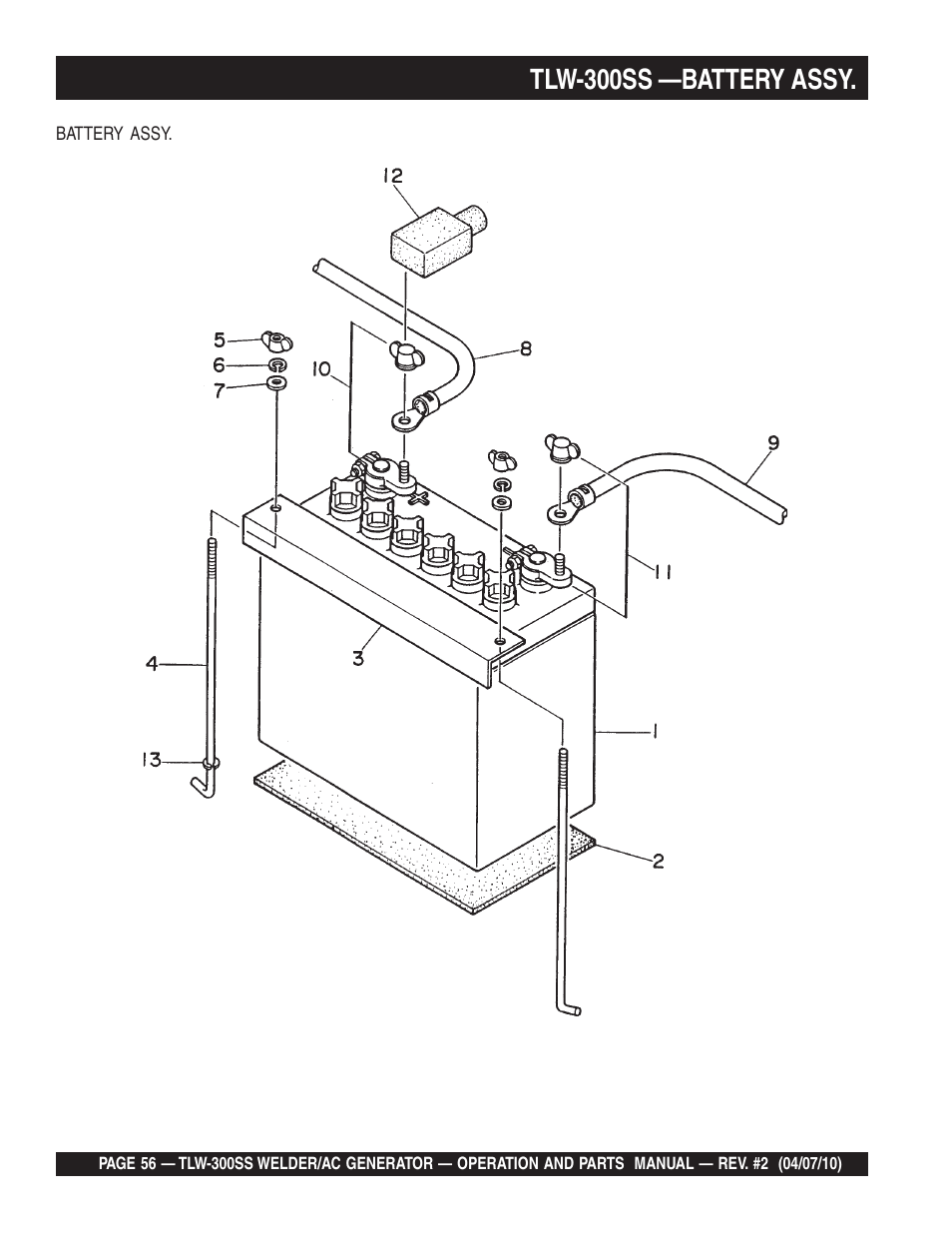 Tlw-300ss —battery assy | Multiquip MQ Power Whisperweld Welder/AC Generator TLW-300SS User Manual | Page 56 / 138