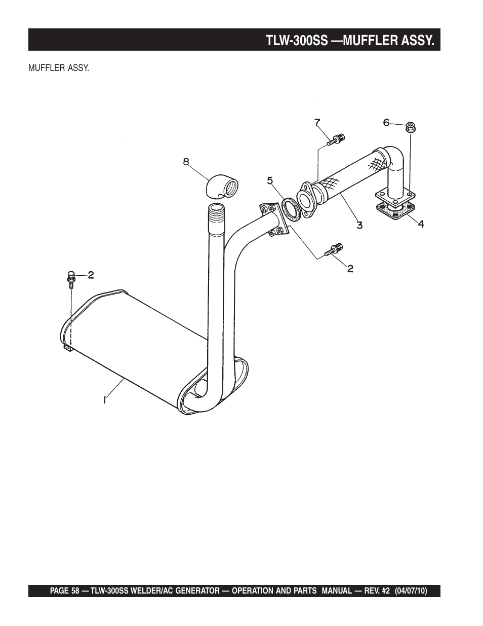 Tlw-300ss —muffler assy | Multiquip MQ Power Whisperweld Welder/AC Generator TLW-300SS User Manual | Page 58 / 138