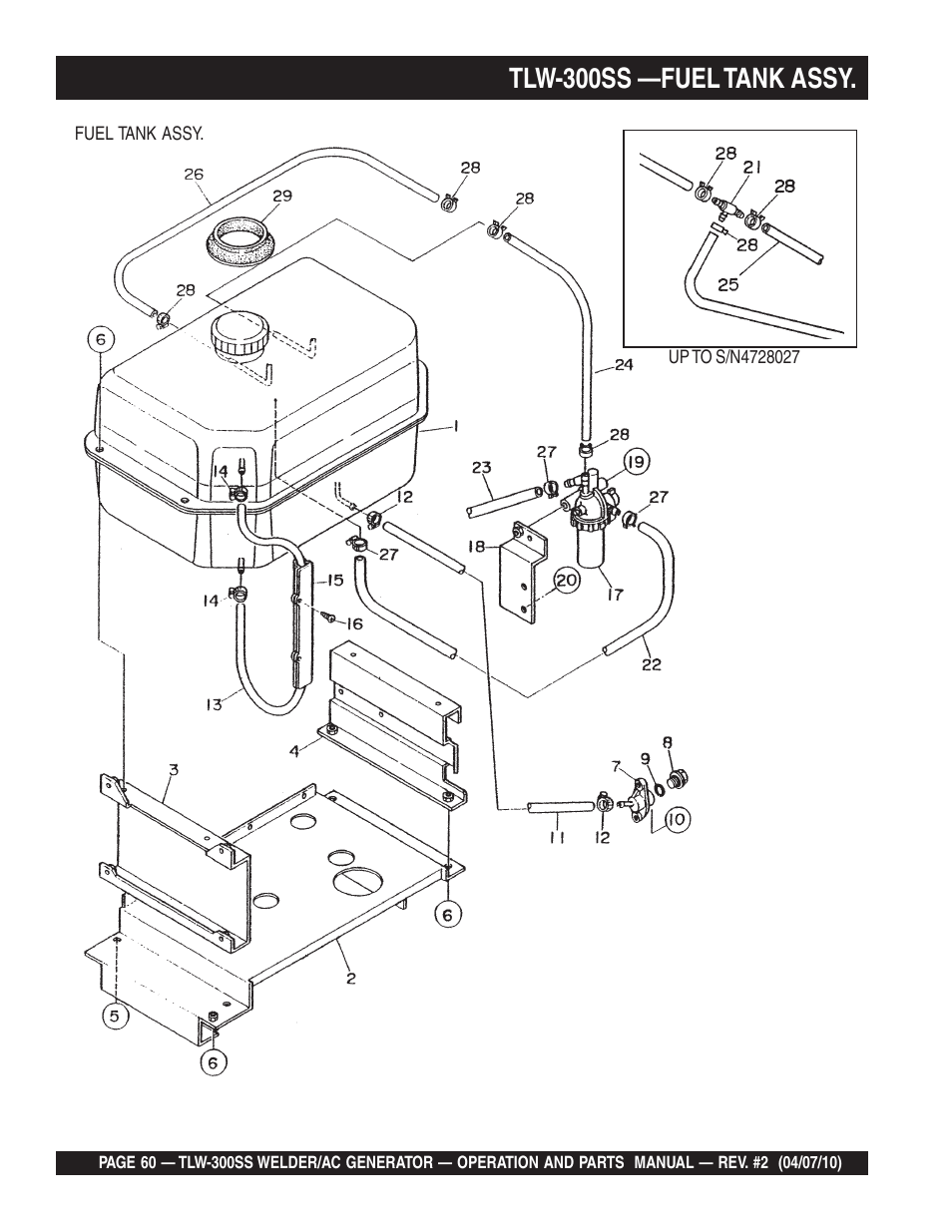 Tlw-300ss —fuel tank assy | Multiquip MQ Power Whisperweld Welder/AC Generator TLW-300SS User Manual | Page 60 / 138