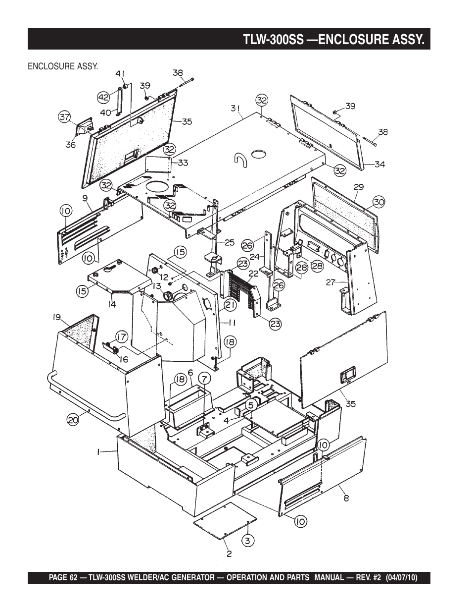 Tlw-300ss —enclosure assy | Multiquip MQ Power Whisperweld Welder/AC Generator TLW-300SS User Manual | Page 62 / 138