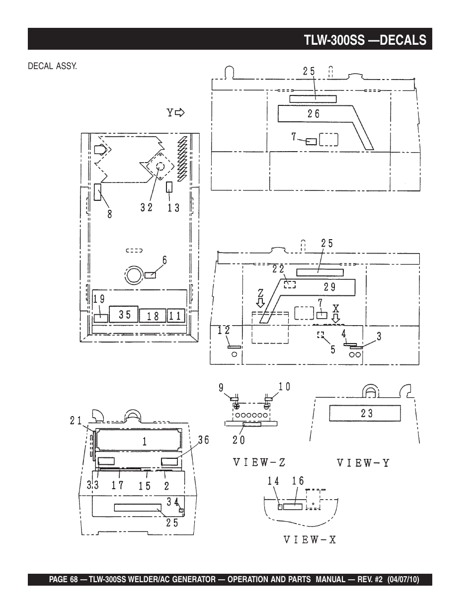 Tlw-300ss —decals | Multiquip MQ Power Whisperweld Welder/AC Generator TLW-300SS User Manual | Page 68 / 138