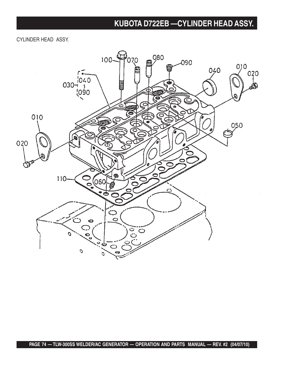 Kubota d722eb —cylinder head assy | Multiquip MQ Power Whisperweld Welder/AC Generator TLW-300SS User Manual | Page 74 / 138