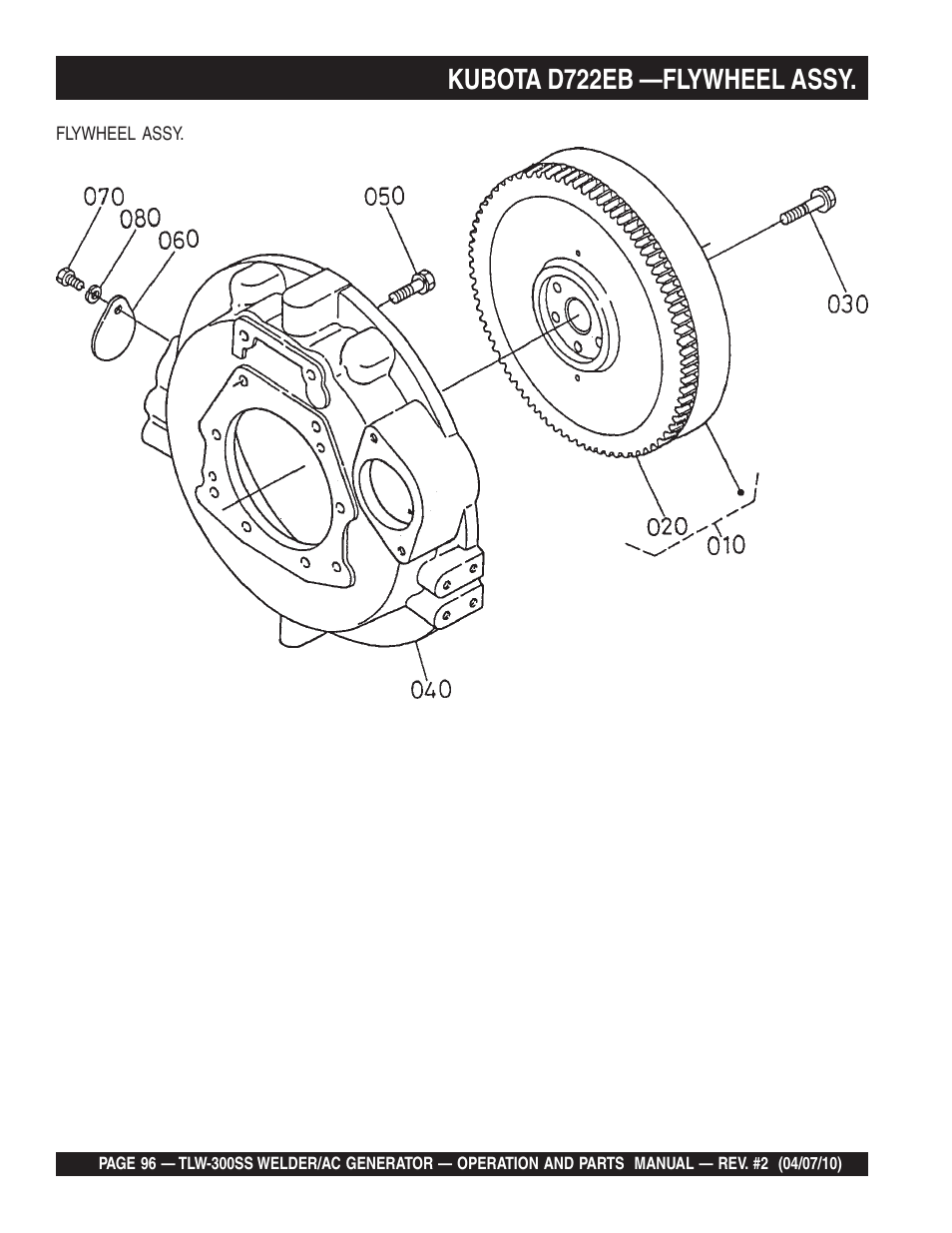 Kubota d722eb —flywheel assy | Multiquip MQ Power Whisperweld Welder/AC Generator TLW-300SS User Manual | Page 96 / 138