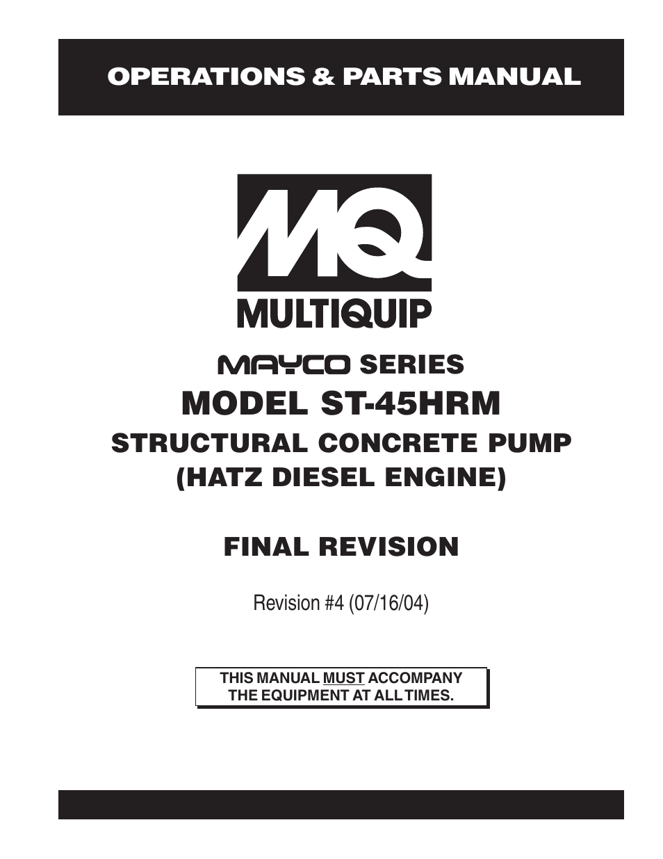 Multiquip SCRUCTURAL CONCRETE PUMP ST-45HRM User Manual | 132 pages