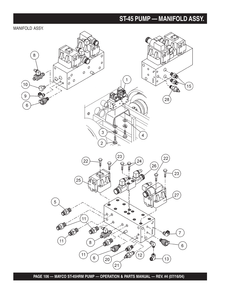 St-45 pump — manifold assy | Multiquip SCRUCTURAL CONCRETE PUMP ST-45HRM User Manual | Page 106 / 132