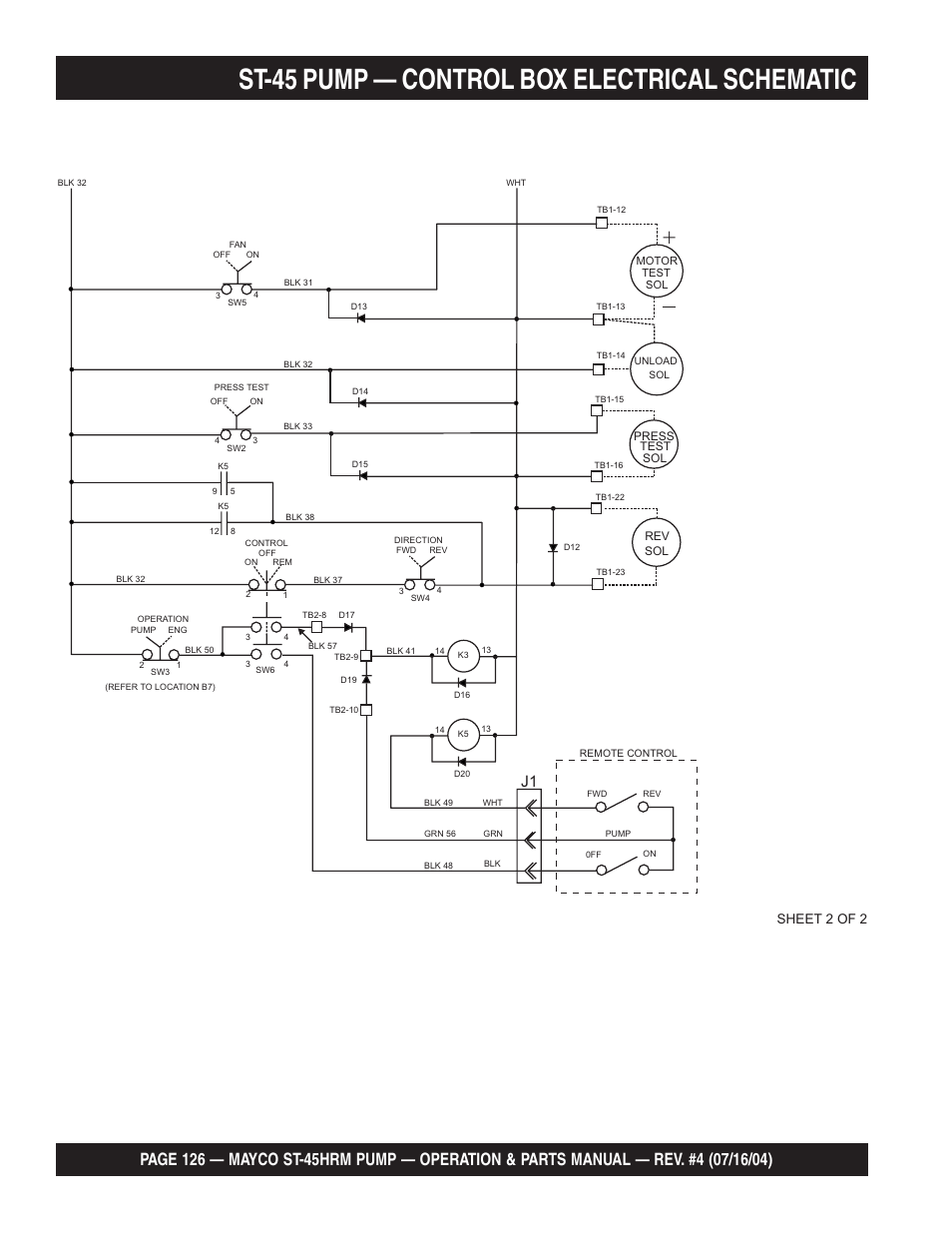 St-45 pump — control box electrical schematic, Sheet 2 of 2 | Multiquip SCRUCTURAL CONCRETE PUMP ST-45HRM User Manual | Page 126 / 132