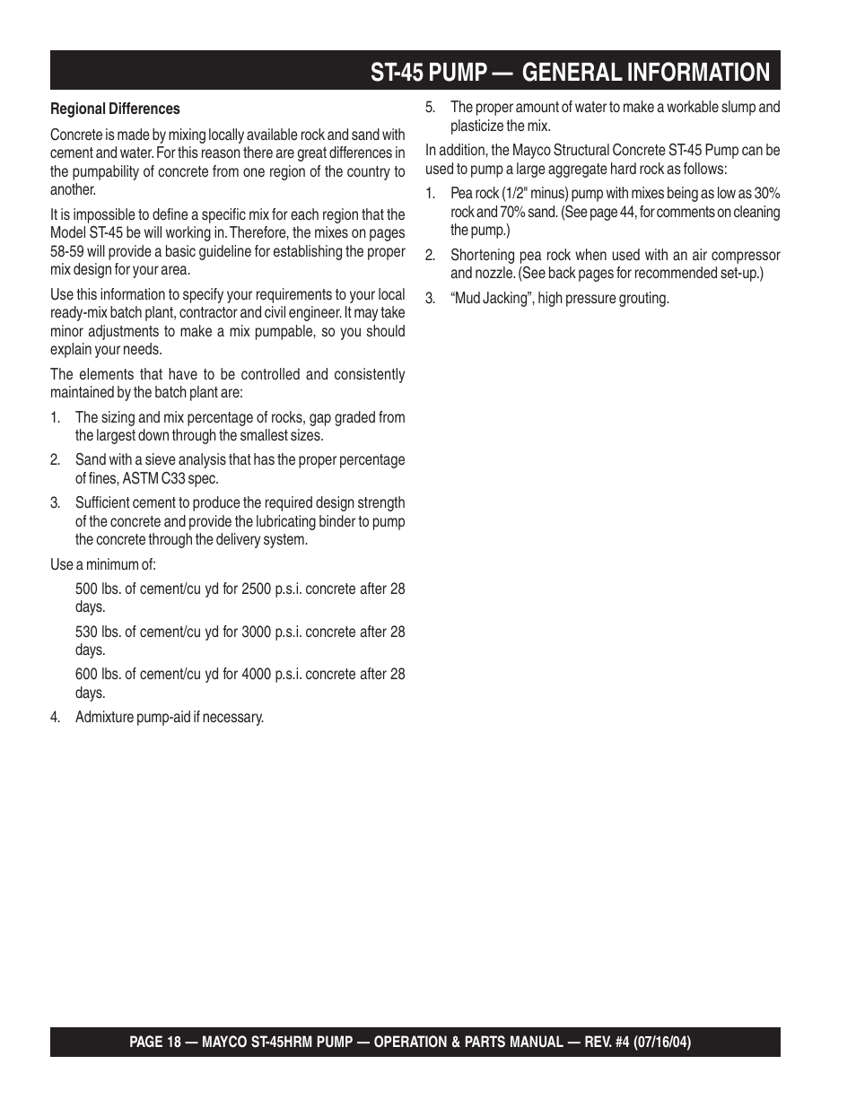 St-45 pump — general information | Multiquip SCRUCTURAL CONCRETE PUMP ST-45HRM User Manual | Page 18 / 132