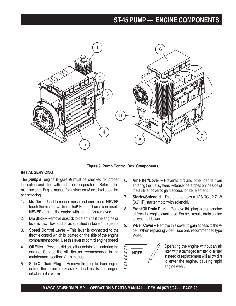 St-45 pump — engine components | Multiquip SCRUCTURAL CONCRETE PUMP ST-45HRM User Manual | Page 23 / 132