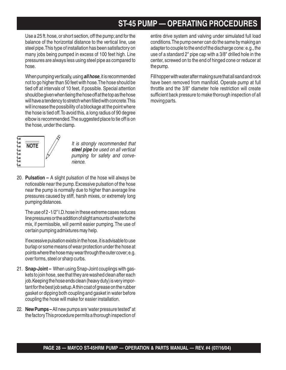 St-45 pump — operating procedures | Multiquip SCRUCTURAL CONCRETE PUMP ST-45HRM User Manual | Page 28 / 132