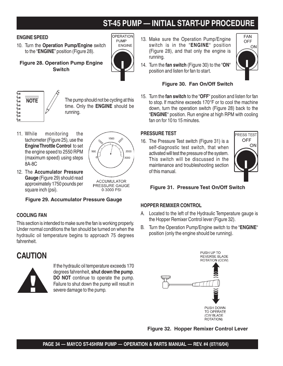 St-45 pump — initial start-up procedure, Caution | Multiquip SCRUCTURAL CONCRETE PUMP ST-45HRM User Manual | Page 34 / 132