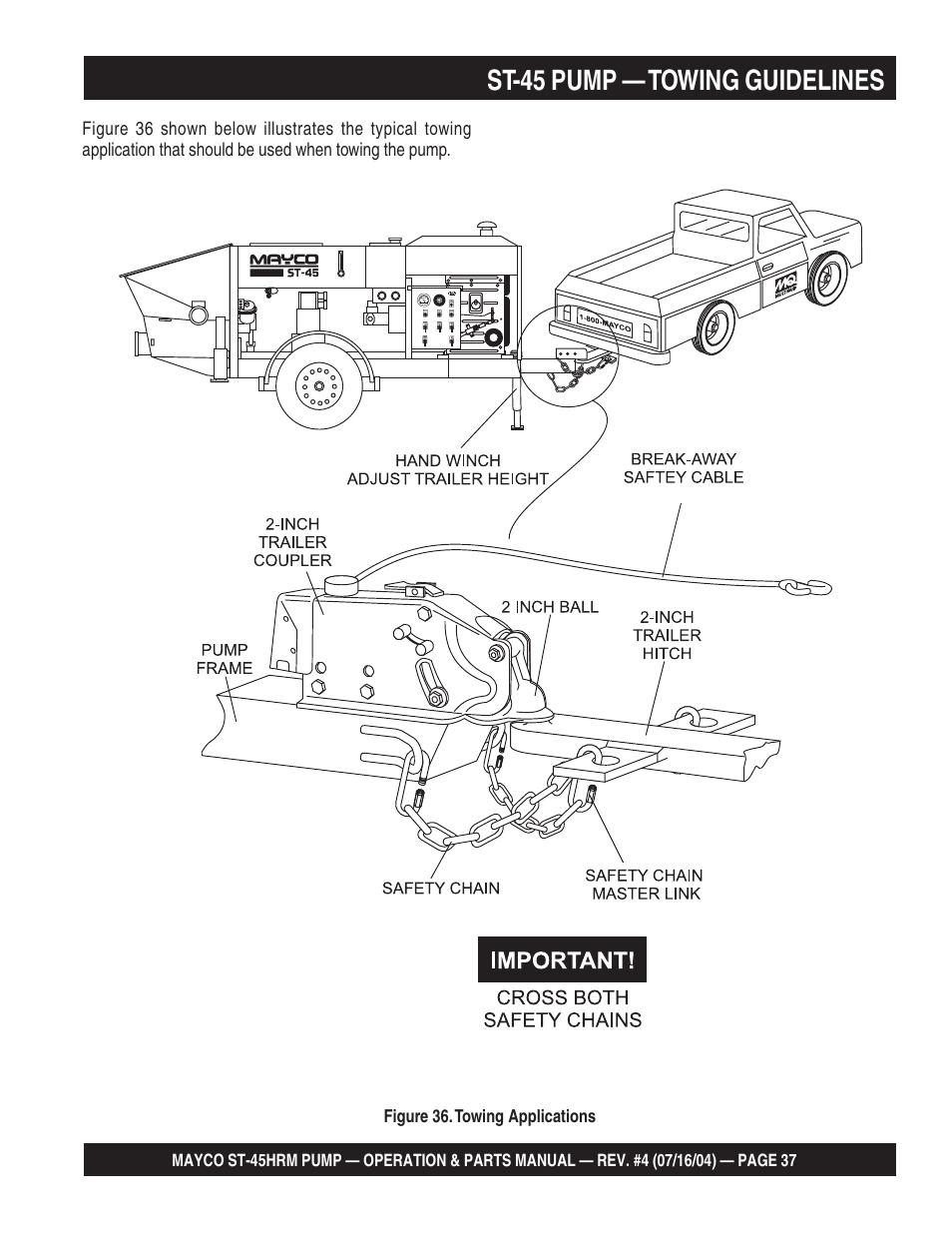 St-45 pump — towing guidelines | Multiquip SCRUCTURAL CONCRETE PUMP ST-45HRM User Manual | Page 37 / 132