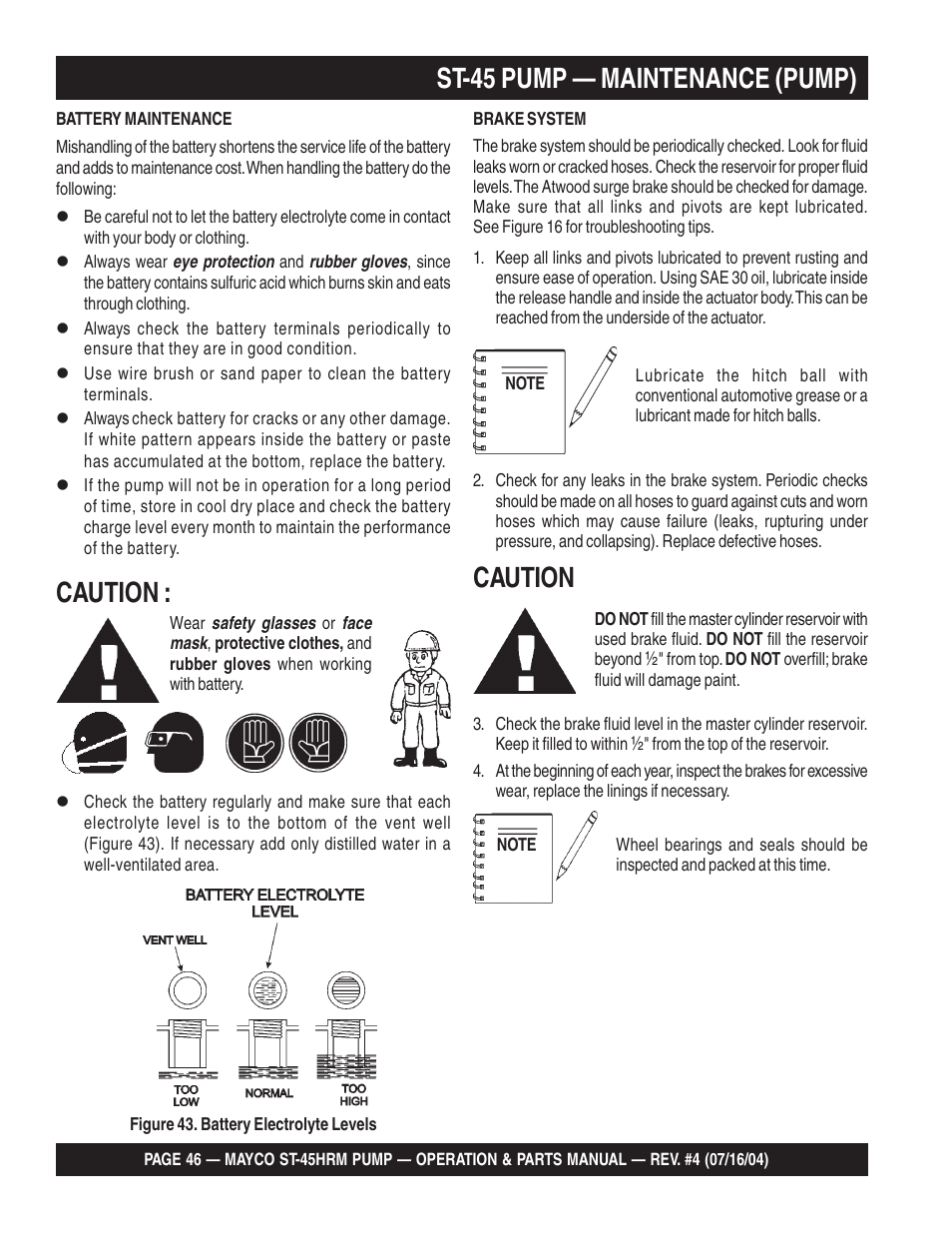 Caution, Caution : st-45 pump — maintenance (pump) | Multiquip SCRUCTURAL CONCRETE PUMP ST-45HRM User Manual | Page 46 / 132