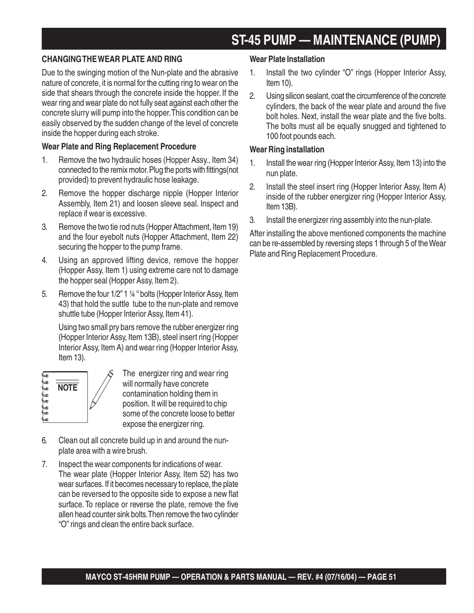 St-45 pump — maintenance (pump) | Multiquip SCRUCTURAL CONCRETE PUMP ST-45HRM User Manual | Page 51 / 132