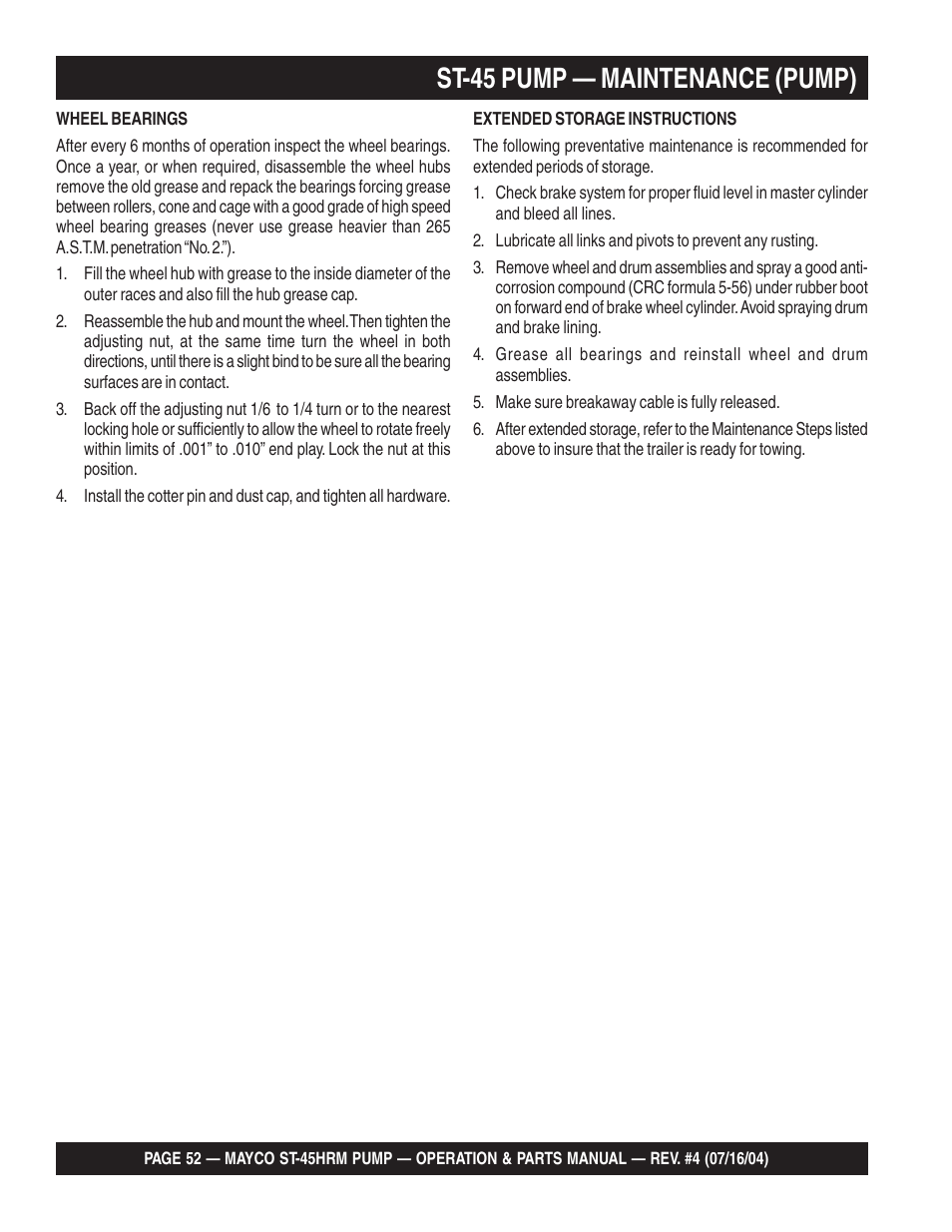 St-45 pump — maintenance (pump) | Multiquip SCRUCTURAL CONCRETE PUMP ST-45HRM User Manual | Page 52 / 132