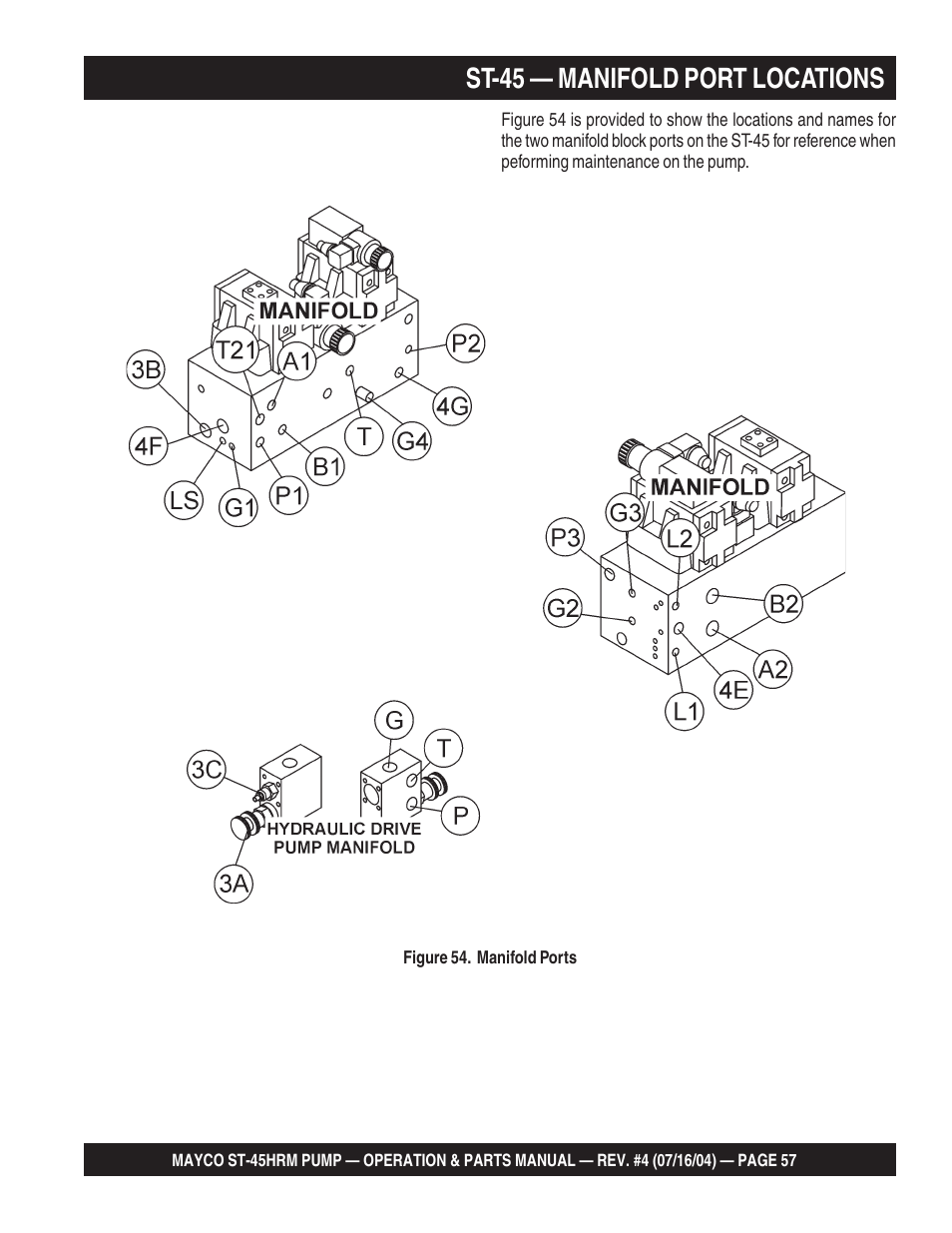 St-45 — manifold port locations | Multiquip SCRUCTURAL CONCRETE PUMP ST-45HRM User Manual | Page 57 / 132