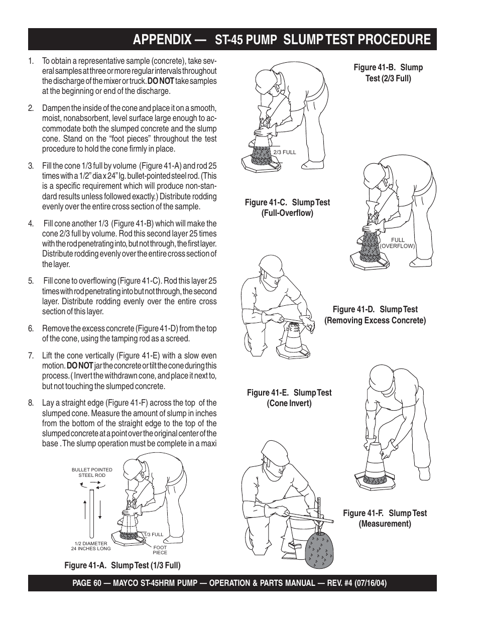 Appendix, Slump test procedure, St-45 pump | Multiquip SCRUCTURAL CONCRETE PUMP ST-45HRM User Manual | Page 60 / 132