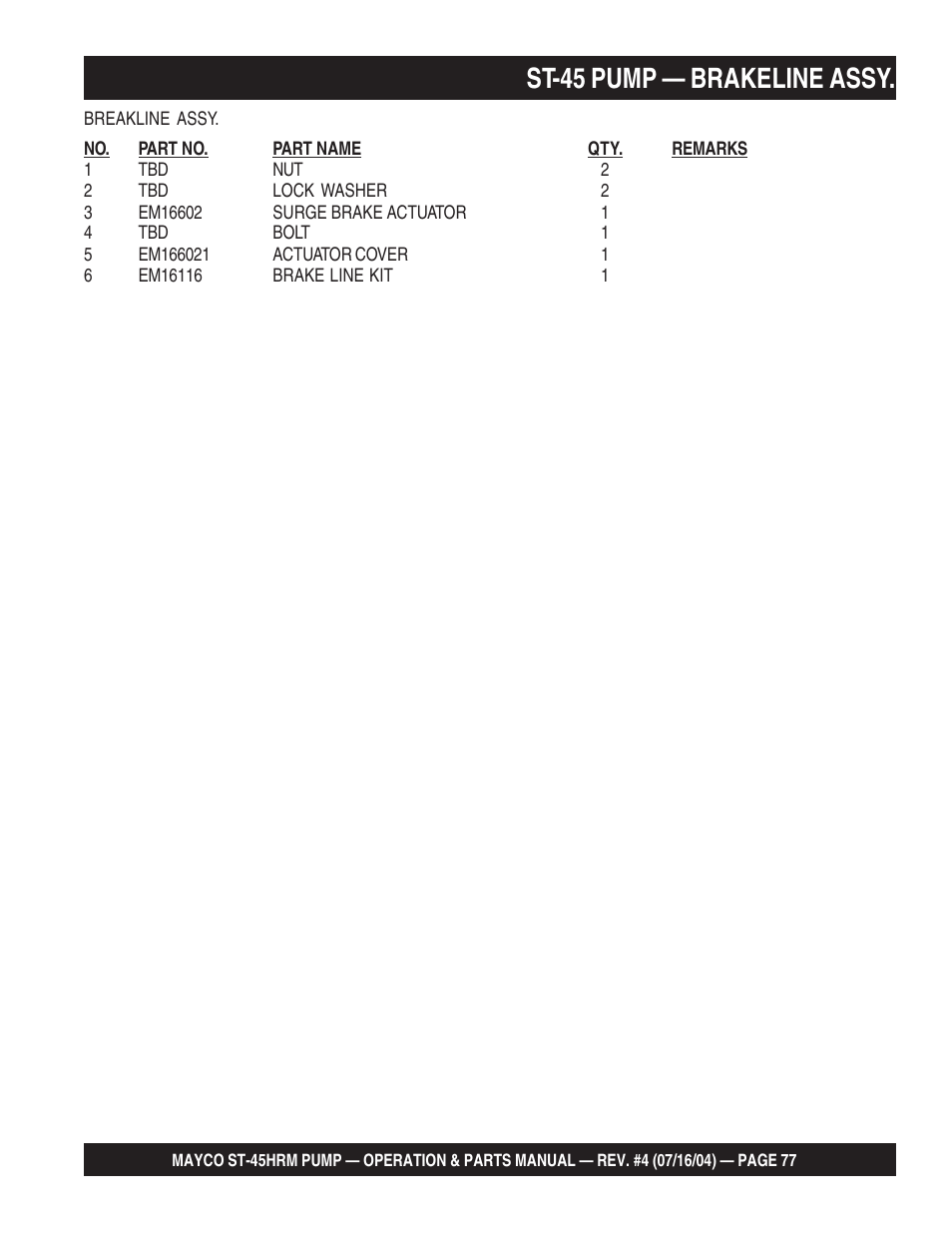 St-45 pump — brakeline assy | Multiquip SCRUCTURAL CONCRETE PUMP ST-45HRM User Manual | Page 77 / 132