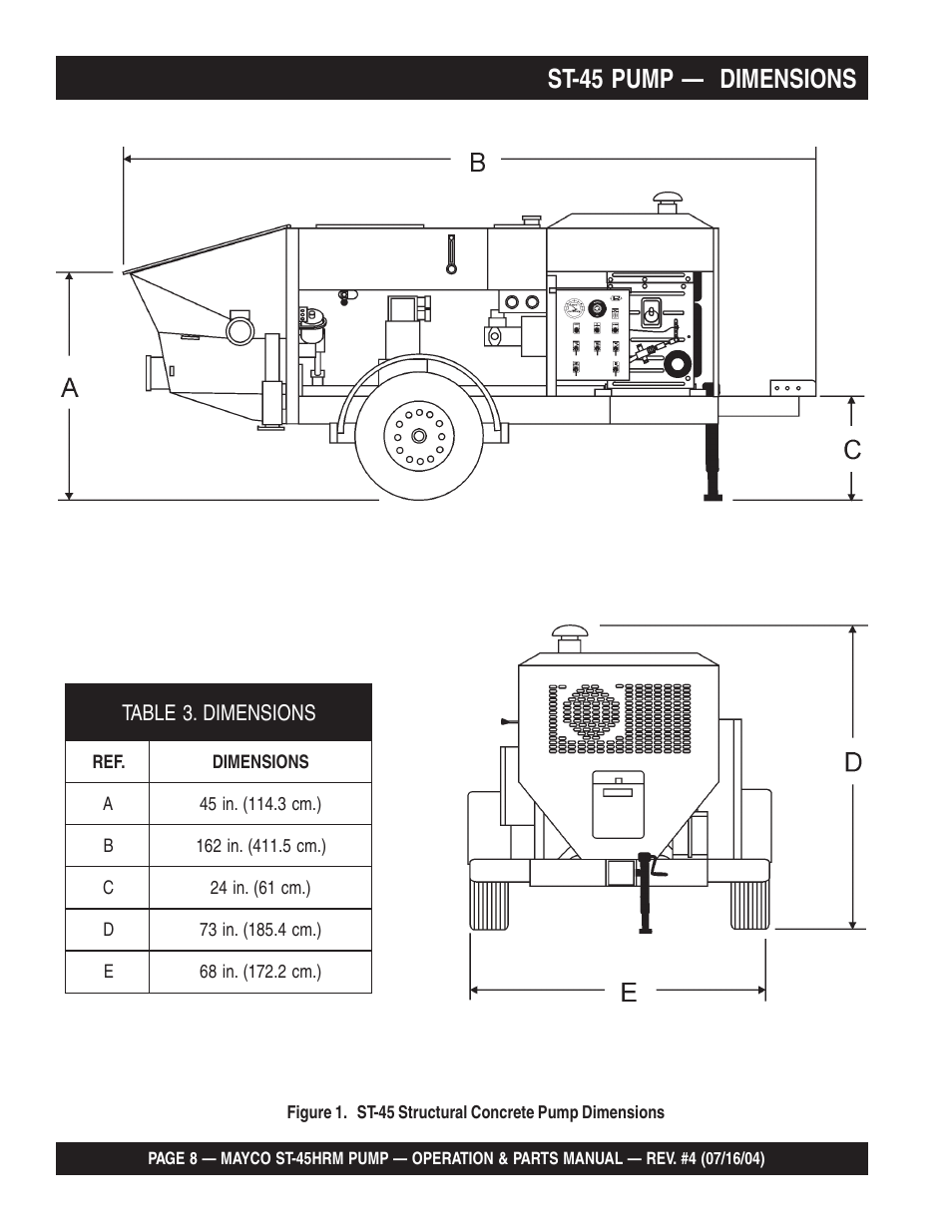 St-45 pump — dimensions | Multiquip SCRUCTURAL CONCRETE PUMP ST-45HRM User Manual | Page 8 / 132